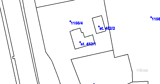 Parcela st. 452/1 v KÚ Hrádek, Katastrální mapa