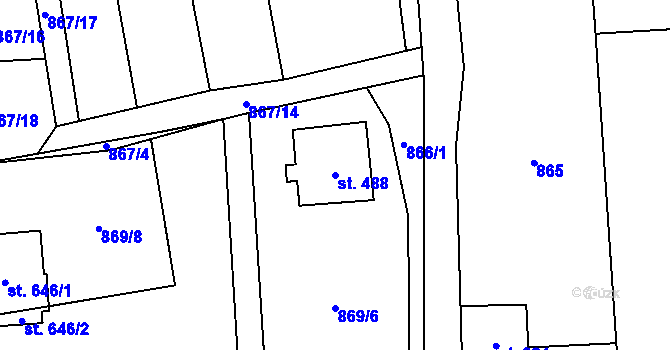 Parcela st. 488 v KÚ Hrádek, Katastrální mapa