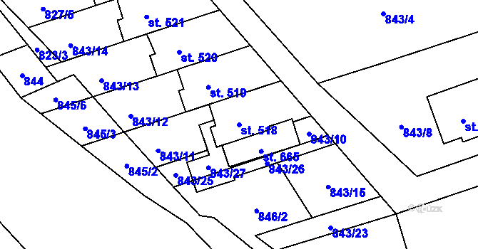 Parcela st. 518 v KÚ Hrádek, Katastrální mapa