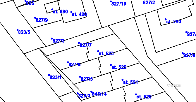 Parcela st. 523 v KÚ Hrádek, Katastrální mapa