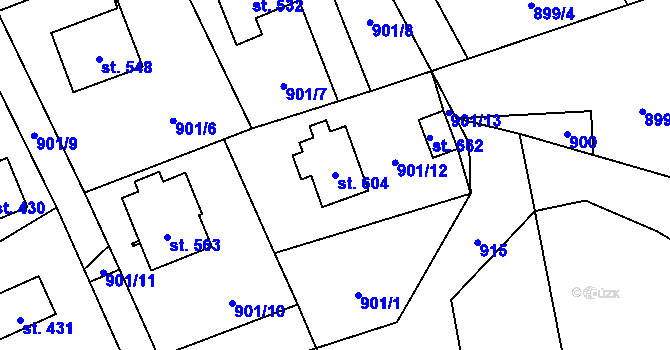 Parcela st. 604 v KÚ Hrádek, Katastrální mapa