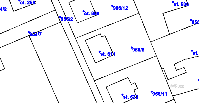 Parcela st. 611 v KÚ Hrádek, Katastrální mapa