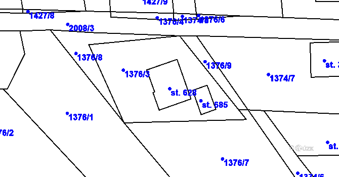 Parcela st. 628 v KÚ Hrádek, Katastrální mapa