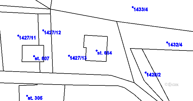 Parcela st. 654 v KÚ Hrádek, Katastrální mapa