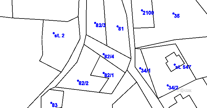 Parcela st. 82/4 v KÚ Hrádek, Katastrální mapa