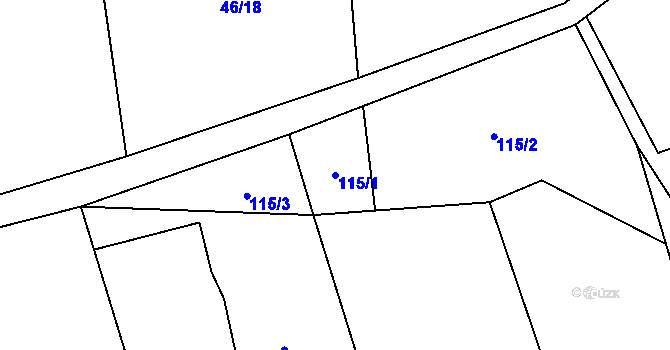 Parcela st. 115/1 v KÚ Hrádek, Katastrální mapa