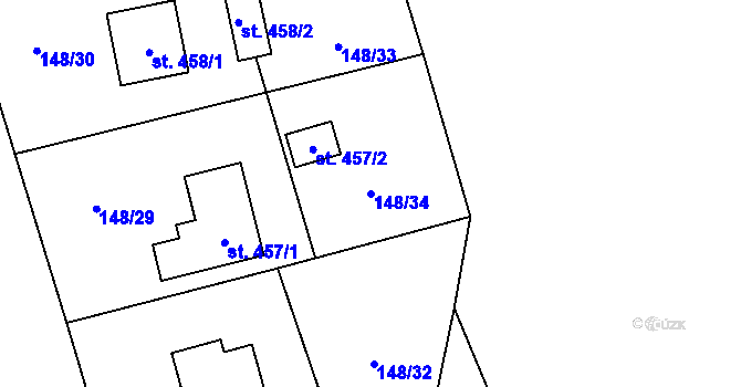 Parcela st. 148/34 v KÚ Hrádek, Katastrální mapa