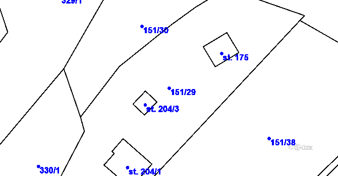 Parcela st. 151/29 v KÚ Hrádek, Katastrální mapa