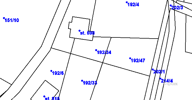 Parcela st. 192/34 v KÚ Hrádek, Katastrální mapa