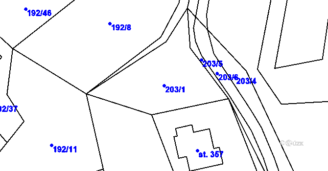 Parcela st. 203/1 v KÚ Hrádek, Katastrální mapa