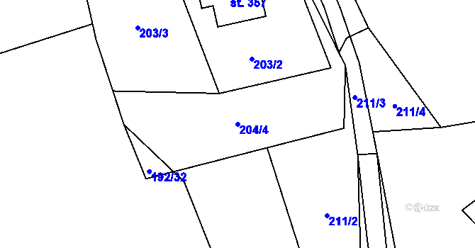 Parcela st. 204/4 v KÚ Hrádek, Katastrální mapa