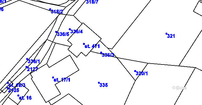 Parcela st. 336/3 v KÚ Hrádek, Katastrální mapa