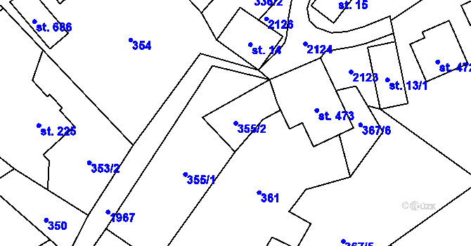 Parcela st. 355/2 v KÚ Hrádek, Katastrální mapa