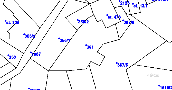 Parcela st. 361 v KÚ Hrádek, Katastrální mapa