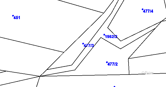 Parcela st. 477/3 v KÚ Hrádek, Katastrální mapa