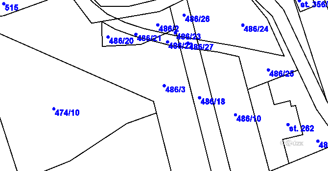 Parcela st. 486/3 v KÚ Hrádek, Katastrální mapa