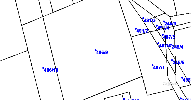 Parcela st. 486/9 v KÚ Hrádek, Katastrální mapa