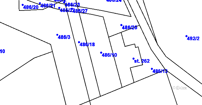 Parcela st. 486/10 v KÚ Hrádek, Katastrální mapa