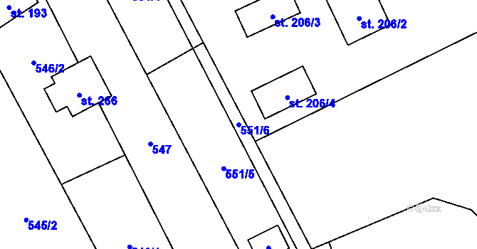 Parcela st. 551/6 v KÚ Hrádek, Katastrální mapa