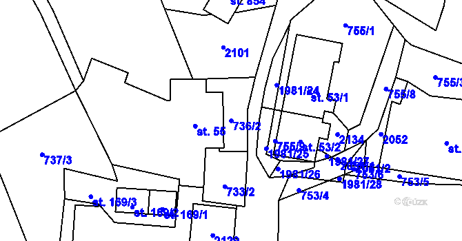 Parcela st. 736/2 v KÚ Hrádek, Katastrální mapa