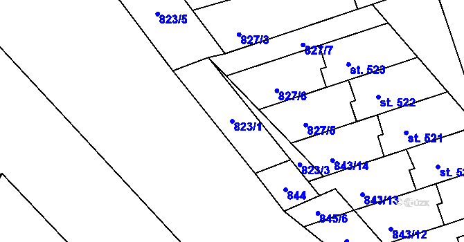 Parcela st. 823/1 v KÚ Hrádek, Katastrální mapa