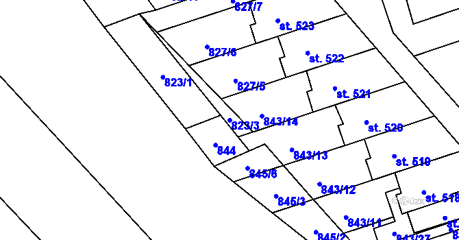 Parcela st. 823/3 v KÚ Hrádek, Katastrální mapa