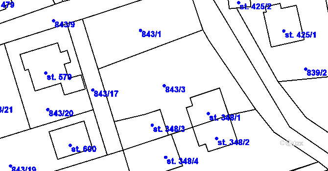 Parcela st. 843/3 v KÚ Hrádek, Katastrální mapa