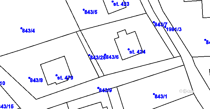 Parcela st. 843/6 v KÚ Hrádek, Katastrální mapa