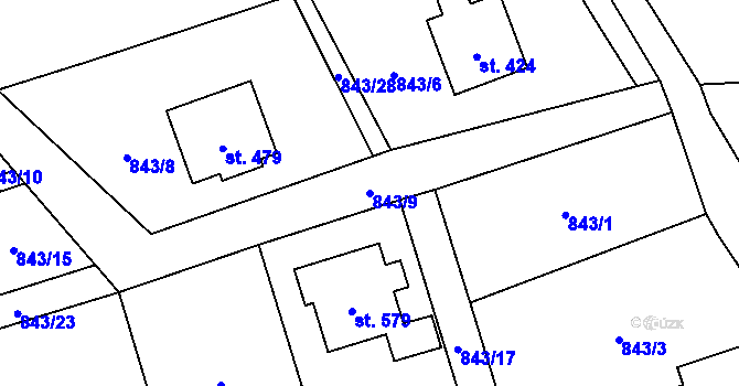 Parcela st. 843/9 v KÚ Hrádek, Katastrální mapa