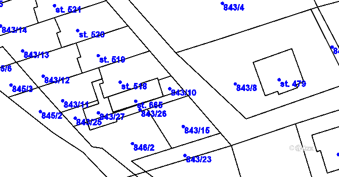 Parcela st. 843/10 v KÚ Hrádek, Katastrální mapa