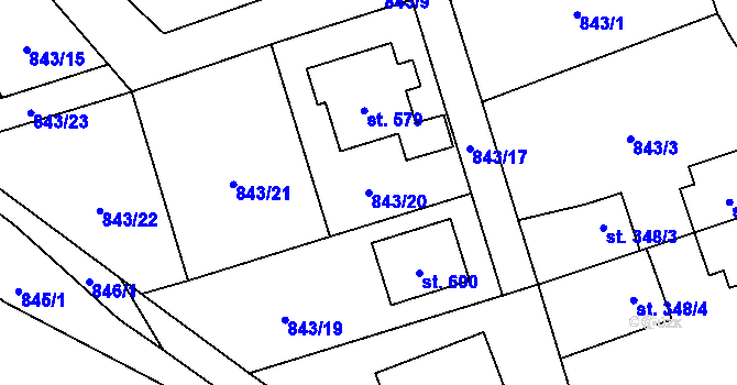 Parcela st. 843/20 v KÚ Hrádek, Katastrální mapa