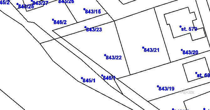 Parcela st. 843/22 v KÚ Hrádek, Katastrální mapa