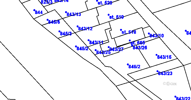 Parcela st. 843/25 v KÚ Hrádek, Katastrální mapa