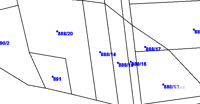 Parcela st. 888/14 v KÚ Hrádek, Katastrální mapa