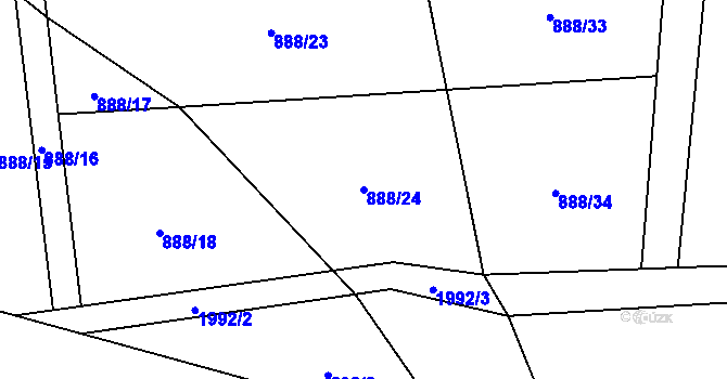 Parcela st. 888/24 v KÚ Hrádek, Katastrální mapa