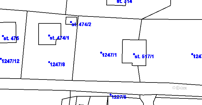 Parcela st. 1247/1 v KÚ Hrádek, Katastrální mapa