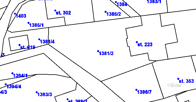 Parcela st. 1381/2 v KÚ Hrádek, Katastrální mapa