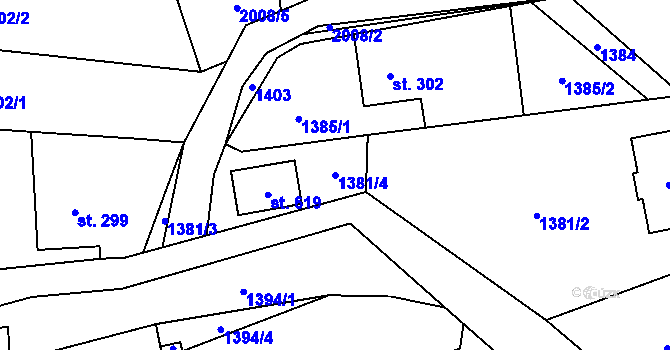 Parcela st. 1381/4 v KÚ Hrádek, Katastrální mapa