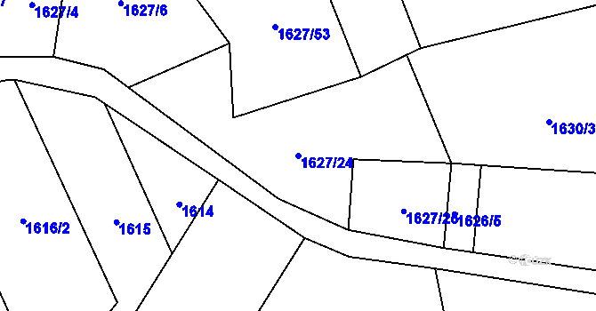 Parcela st. 1627/24 v KÚ Hrádek, Katastrální mapa