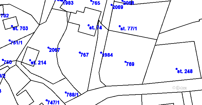 Parcela st. 1984 v KÚ Hrádek, Katastrální mapa