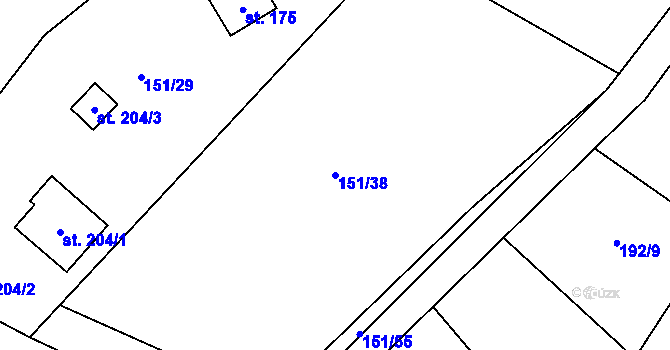 Parcela st. 151/38 v KÚ Hrádek, Katastrální mapa