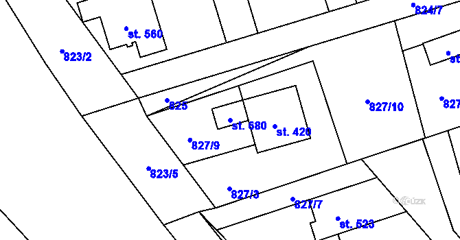 Parcela st. 680 v KÚ Hrádek, Katastrální mapa