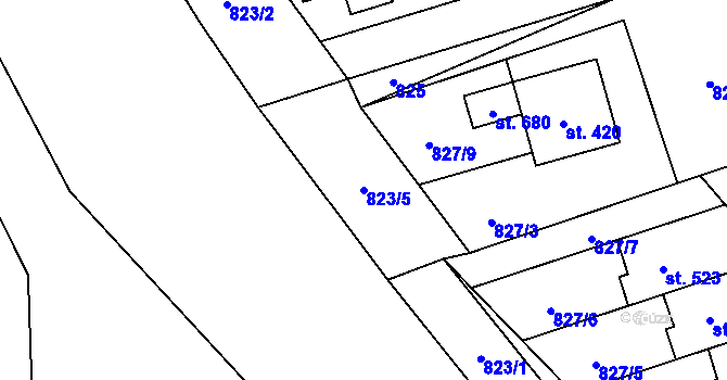 Parcela st. 823/5 v KÚ Hrádek, Katastrální mapa