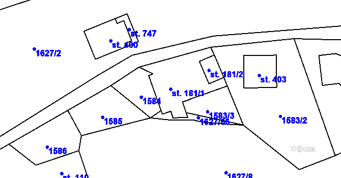 Parcela st. 181/1 v KÚ Hrádek, Katastrální mapa
