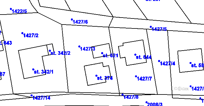 Parcela st. 621 v KÚ Hrádek, Katastrální mapa