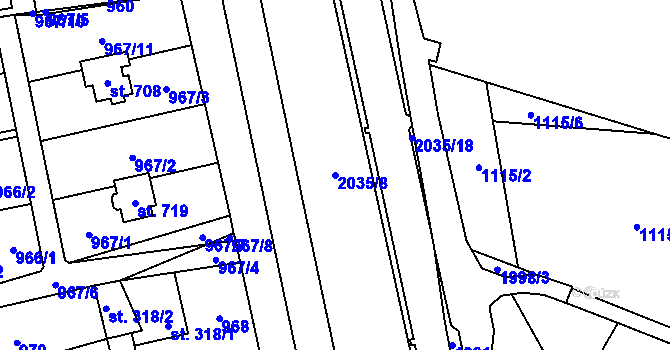Parcela st. 2035/8 v KÚ Hrádek, Katastrální mapa