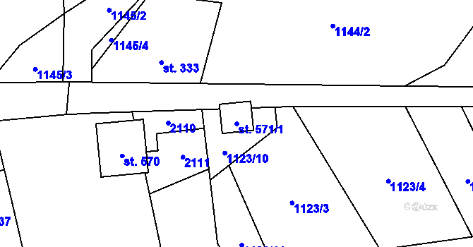 Parcela st. 571/1 v KÚ Hrádek, Katastrální mapa