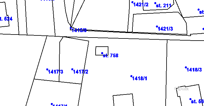 Parcela st. 758 v KÚ Hrádek, Katastrální mapa