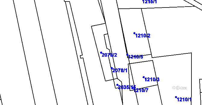 Parcela st. 2078/2 v KÚ Hrádek, Katastrální mapa