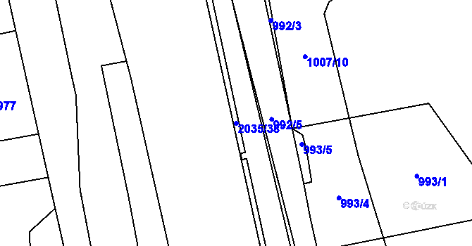 Parcela st. 2035/38 v KÚ Hrádek, Katastrální mapa